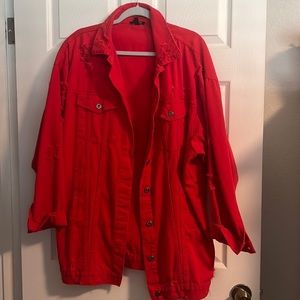 Fashion Nova Red Denim Distressed Jacket